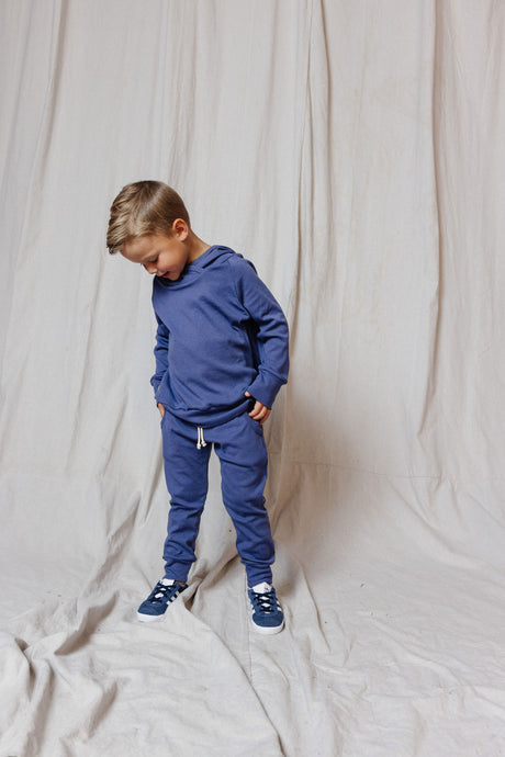 rib knit hoodie set - ink blue