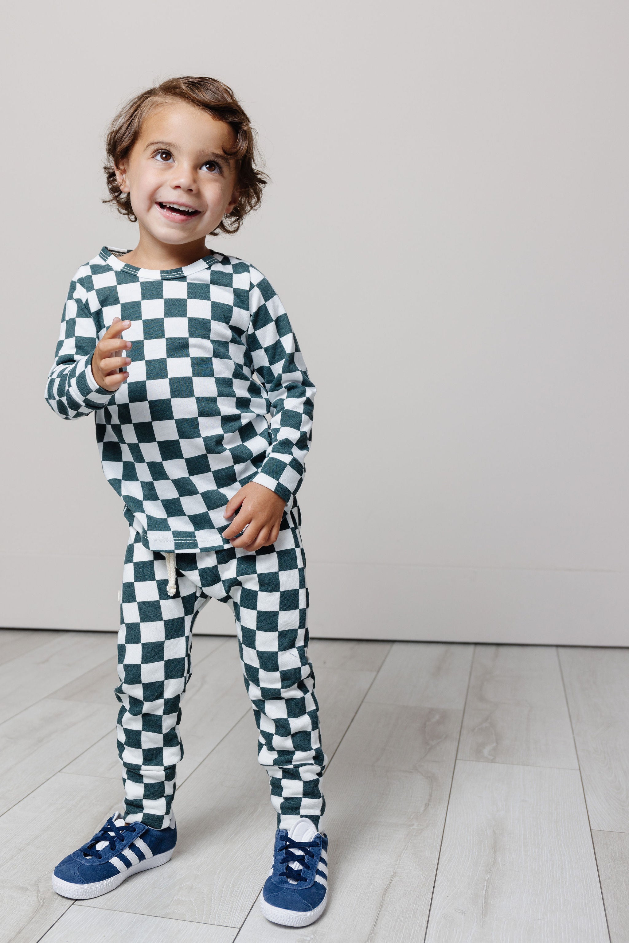 long sleeve tee - jade checkerboard