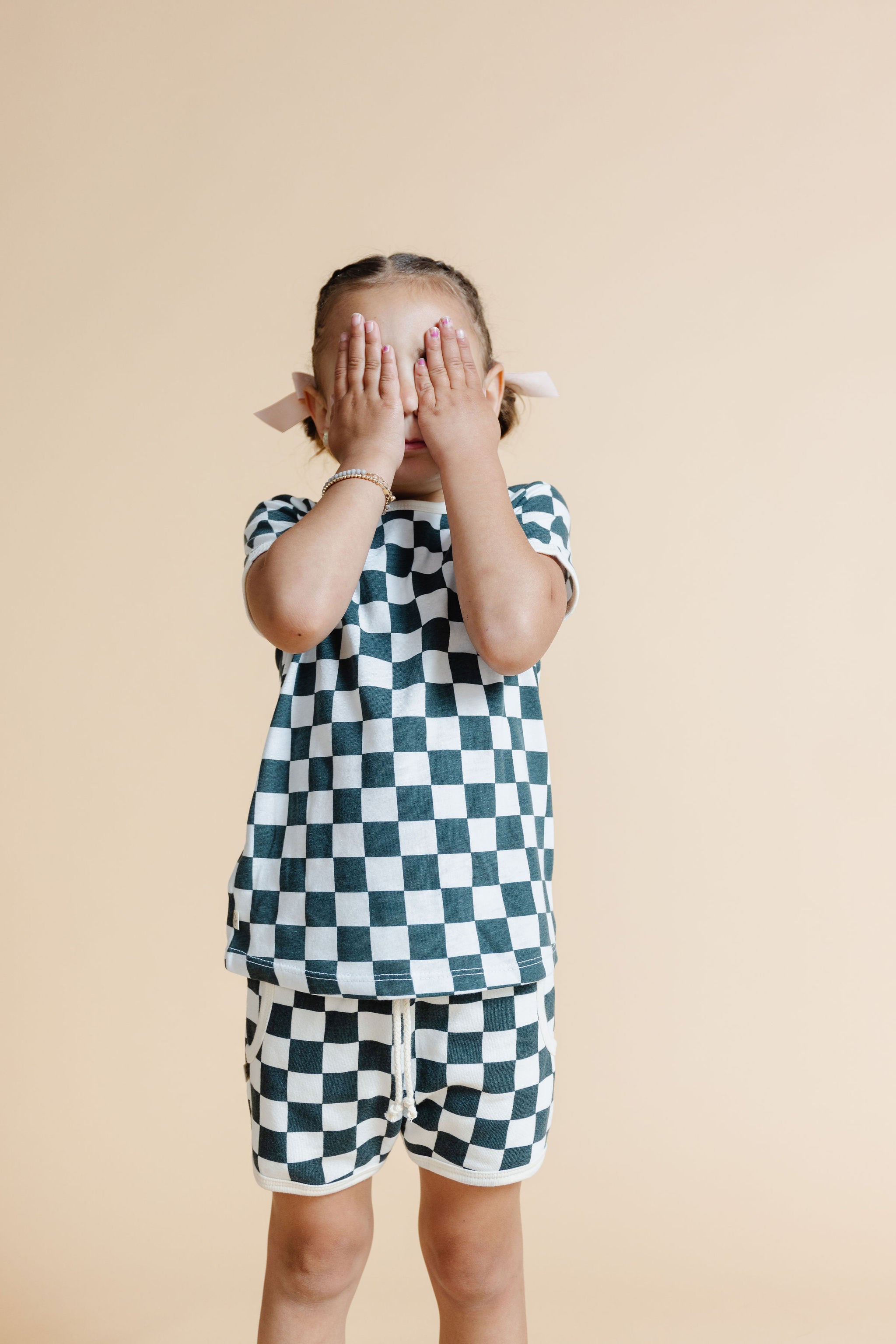 french terry retro short - jade checkerboard