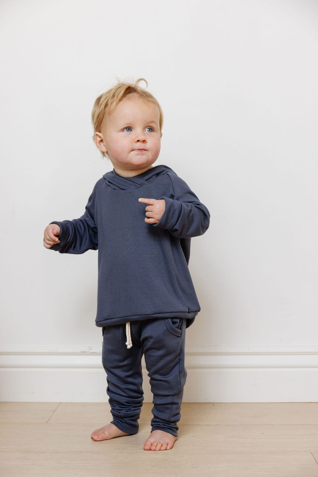 rib knit hoodie set - midnight blue