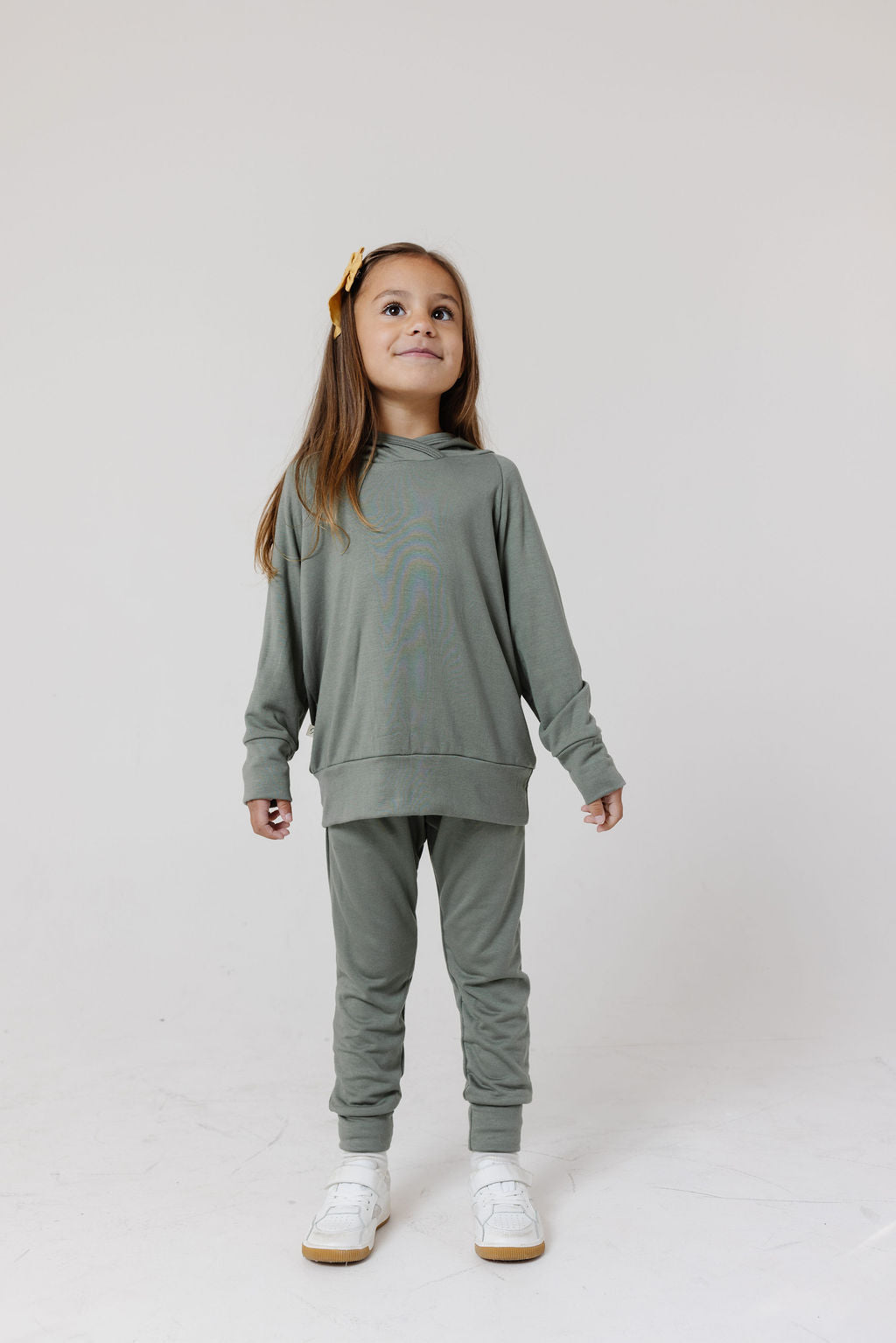 rib knit hoodie set - dark sage