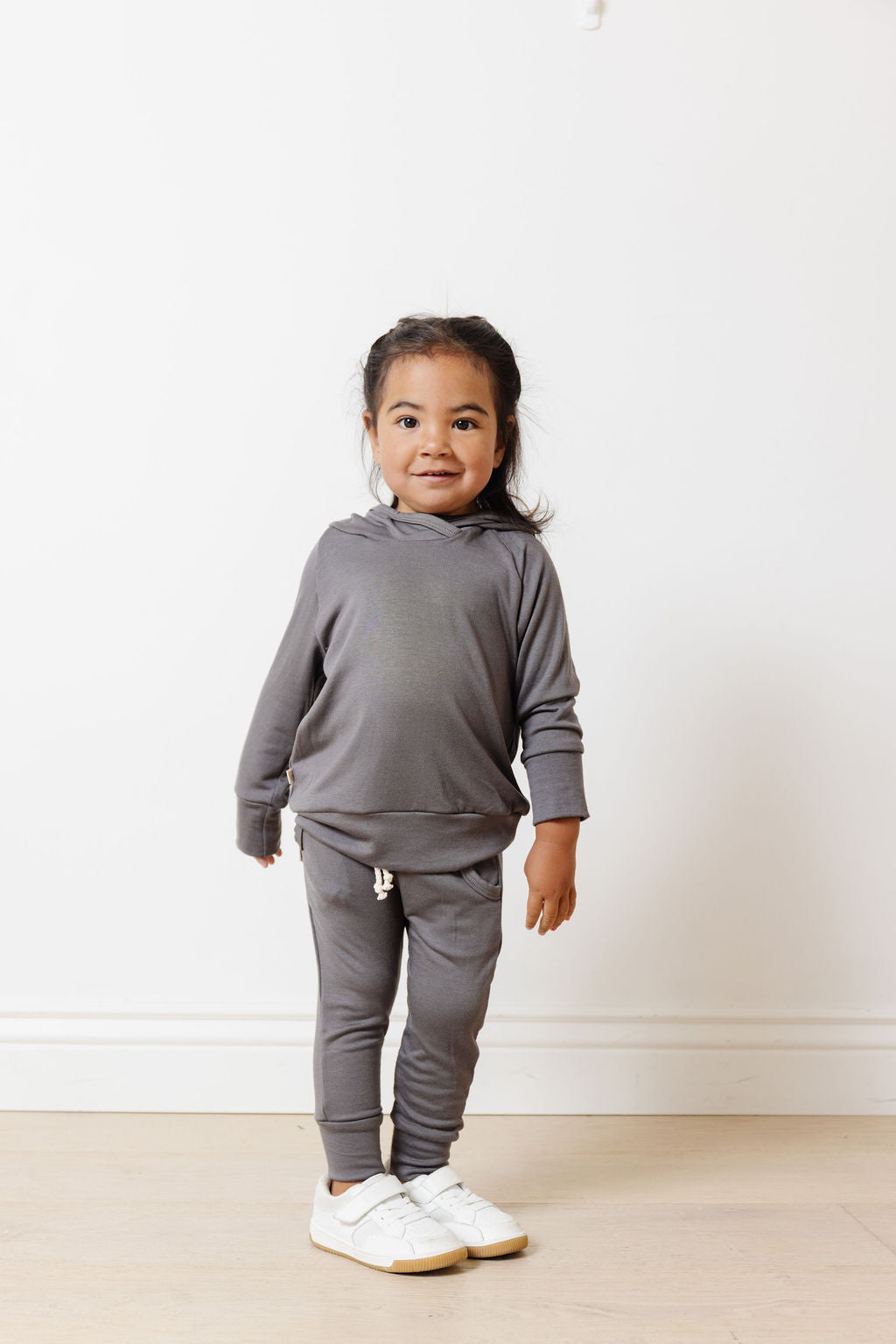 rib knit hoodie set - ebony