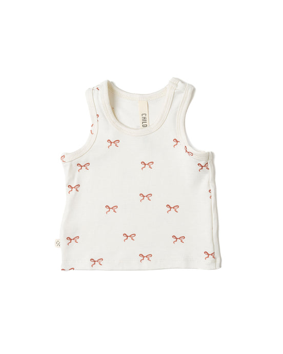 rib knit tank top - classic bows - natural