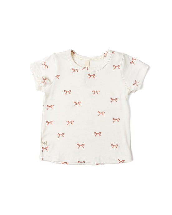 rib knit tee - classic bows - natural