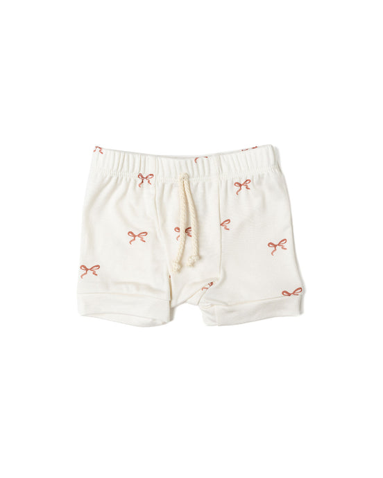rib knit shorts - classic bows - natural