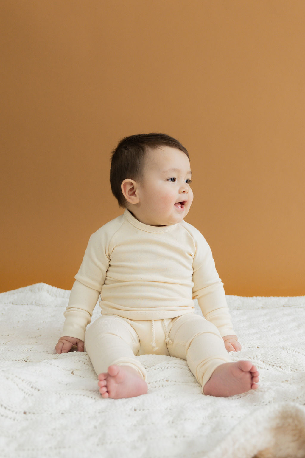 rib knit long sleeve tee - natural