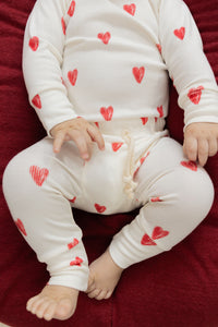 rib knit pant - red hearts on natural