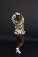 Load image into Gallery viewer, peplum crew - dark fatigue beige stripe