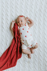 rib knit tank top - red hearts on natural