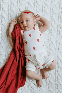 rib knit shorts - red hearts on natural