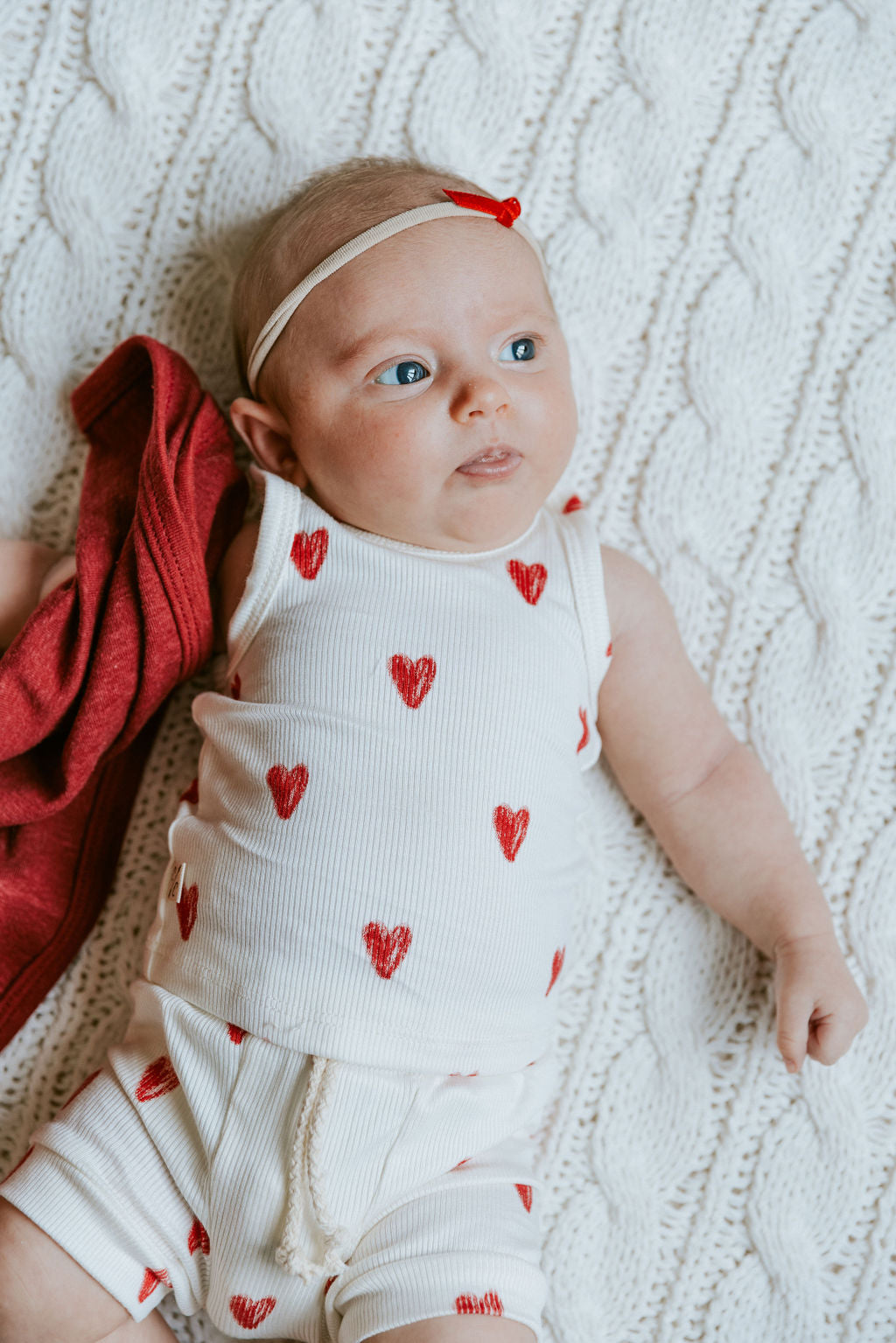 rib knit tank top - red hearts on natural