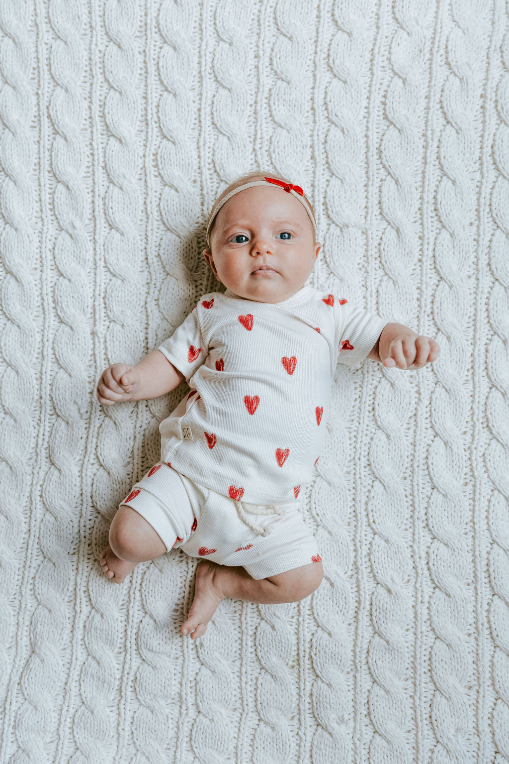 rib knit tee - red hearts on natural