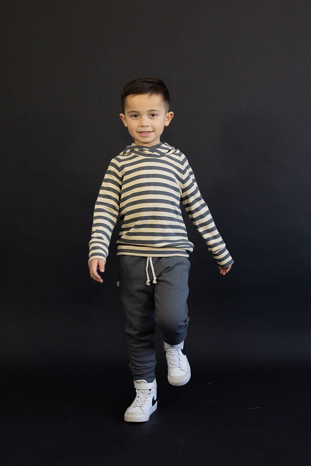 trademark raglan hoodie CO - iron gray beige stripe