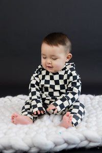 rib knit trademark hoodie - black checkerboard