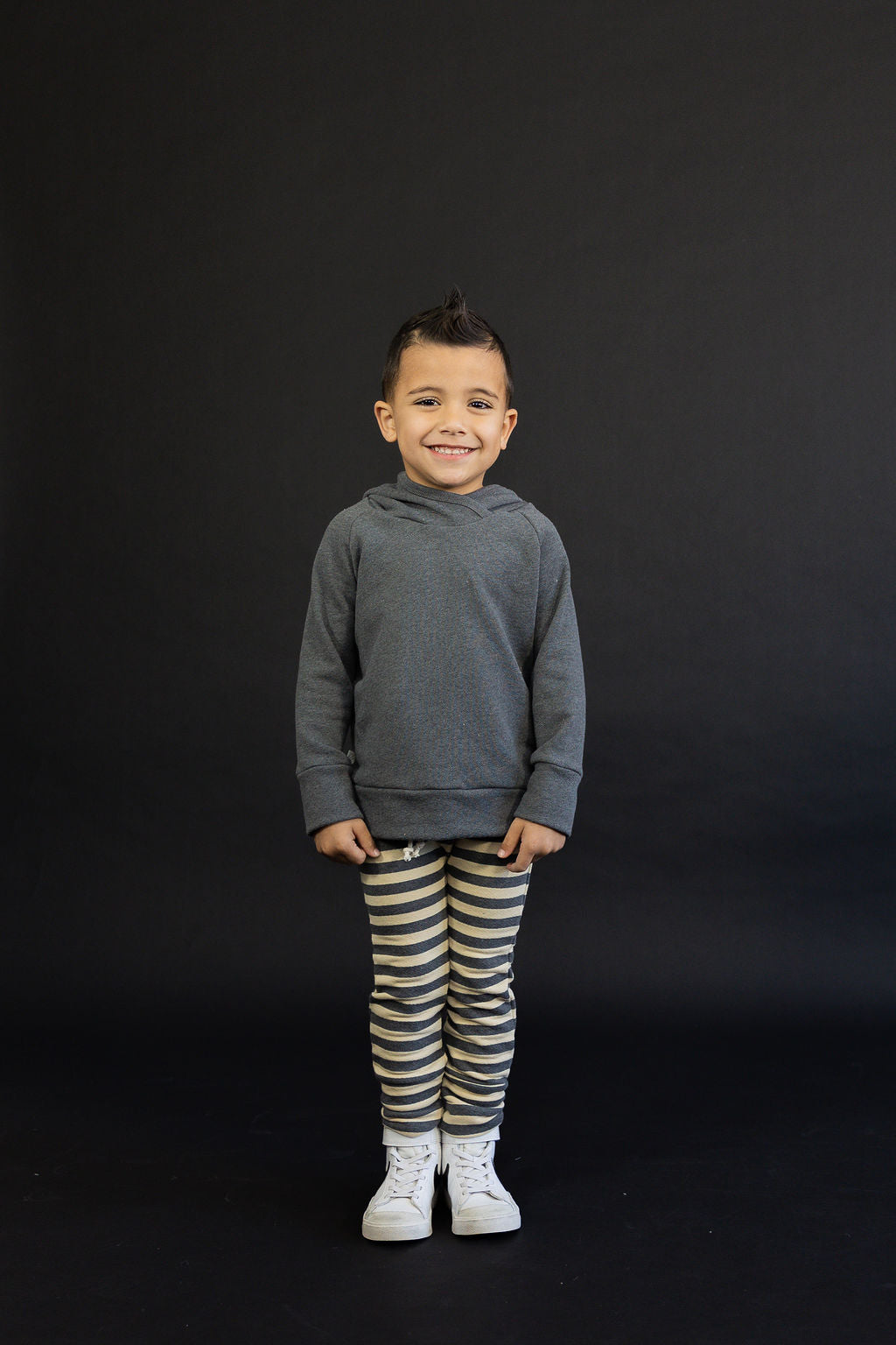 gusset pants CO - iron gray beige stripe