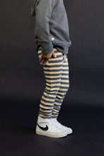 Load image into Gallery viewer, gusset pants - iron gray beige stripe