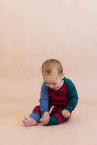 rib knit long sleeve tee - ruby ink blue and spruce