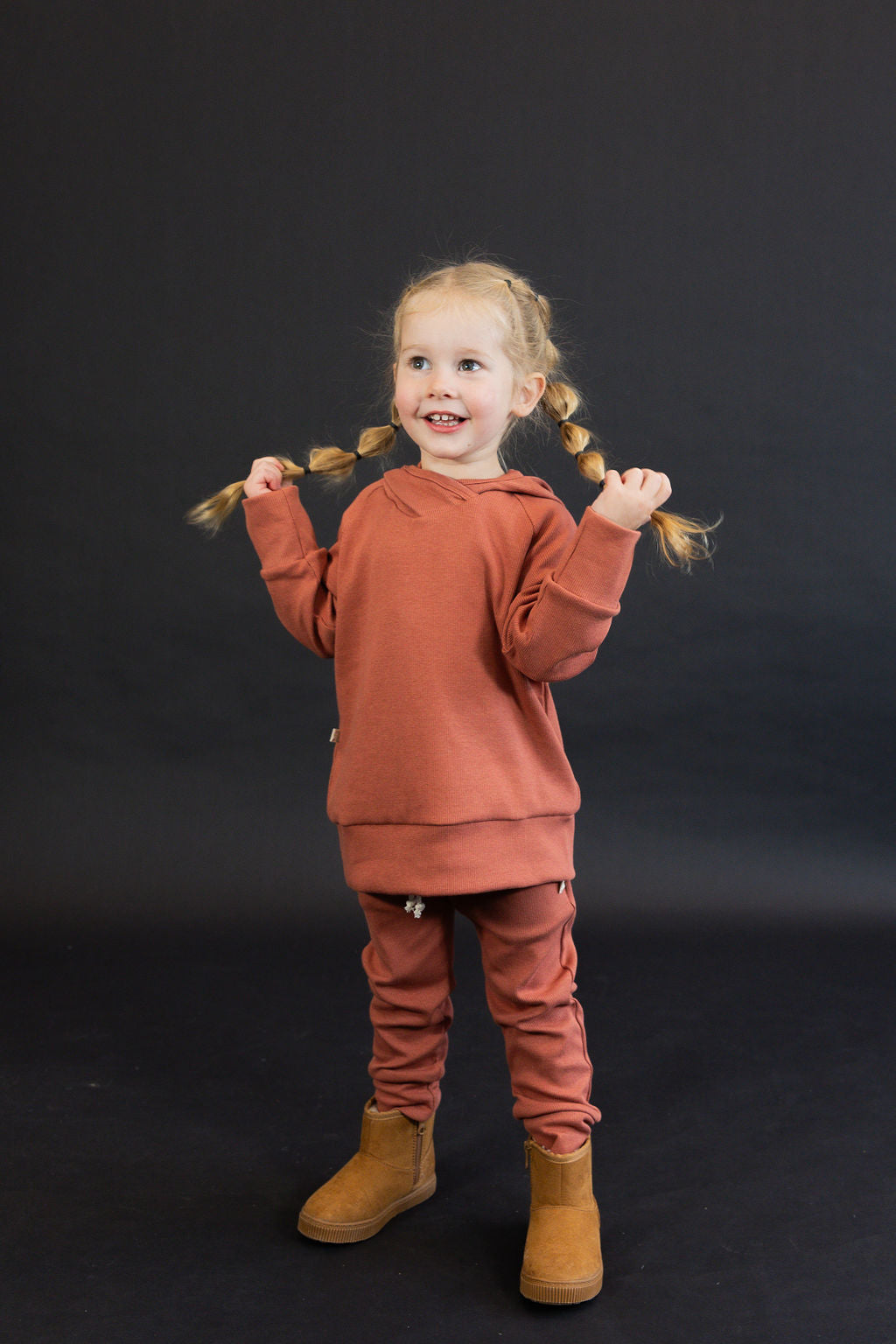 rib knit trademark hoodie CO- terra cotta