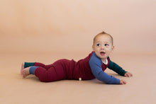 Load image into Gallery viewer, rib knit pant - ruby ink blue and spruce