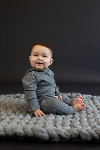 rib knit trademark hoodie - iron gray