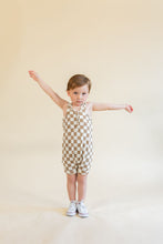 Load image into Gallery viewer, short tank romper - taupe checkerboard