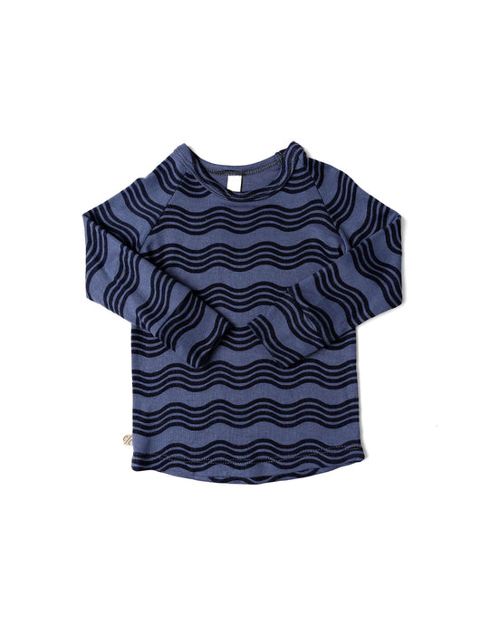 rib knit long sleeve tee - wavy lines