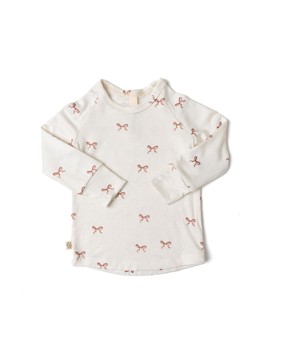 rib knit long sleeve tee - classic bows - natural