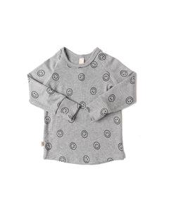 rib knit long sleeve tee - all over smile