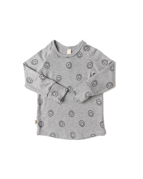 rib knit long sleeve tee - all over smile
