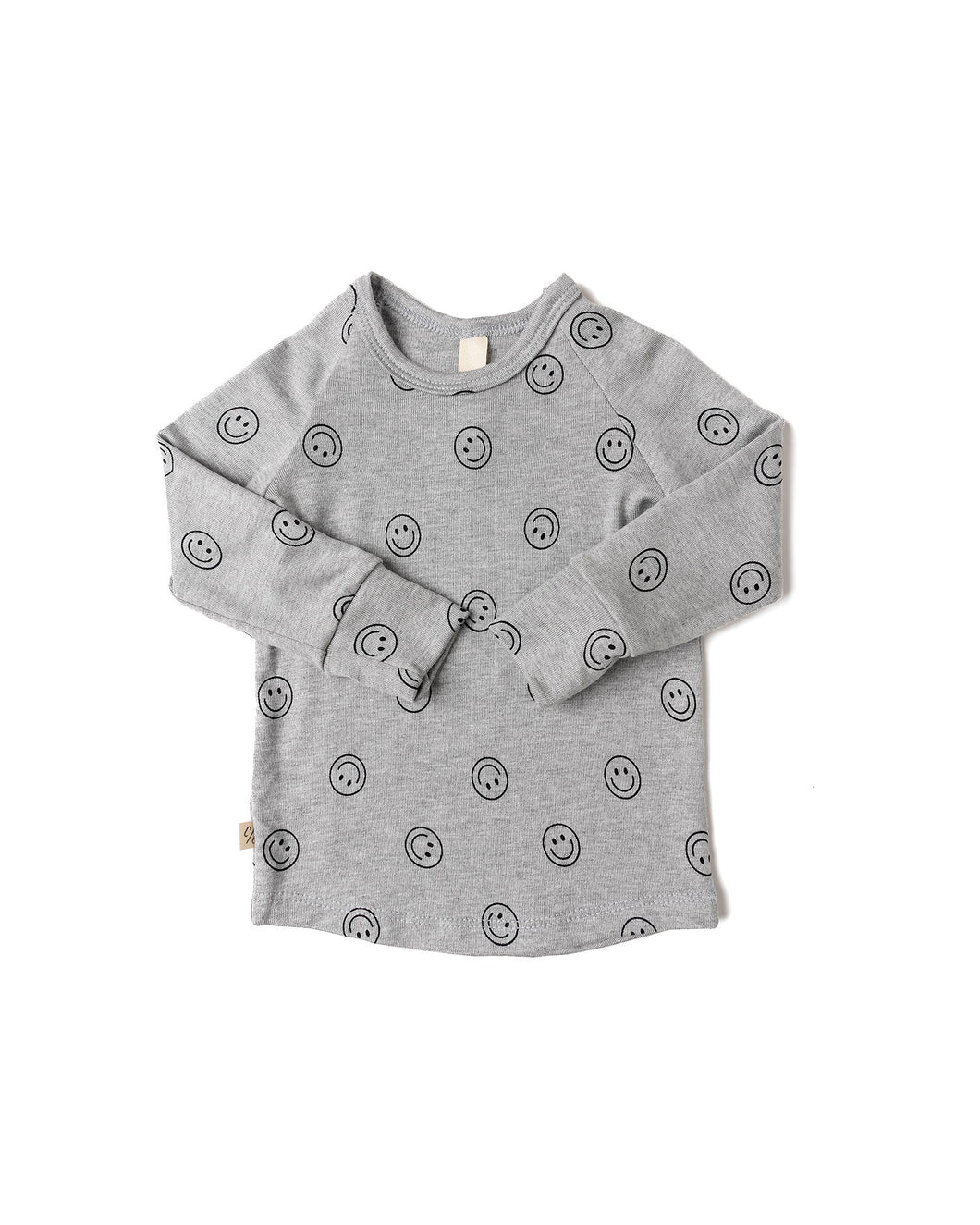 rib knit long sleeve tee - all over smile