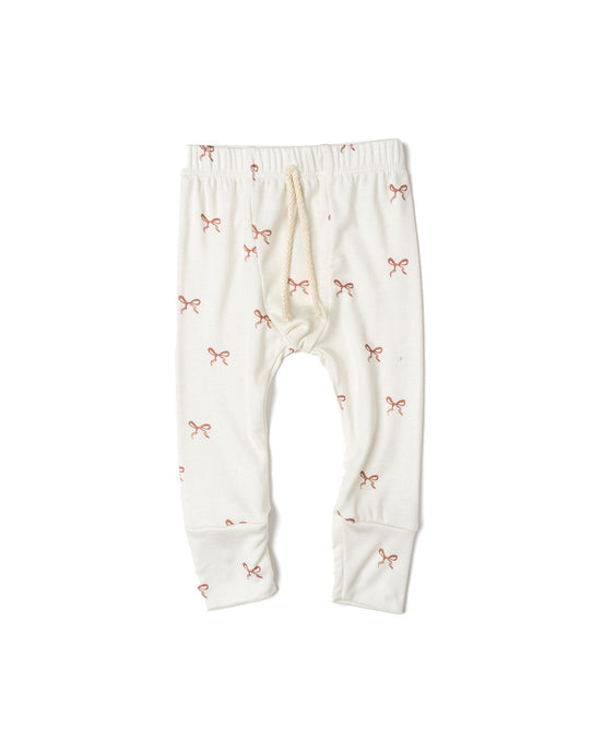 rib knit pant - classic bows - natural