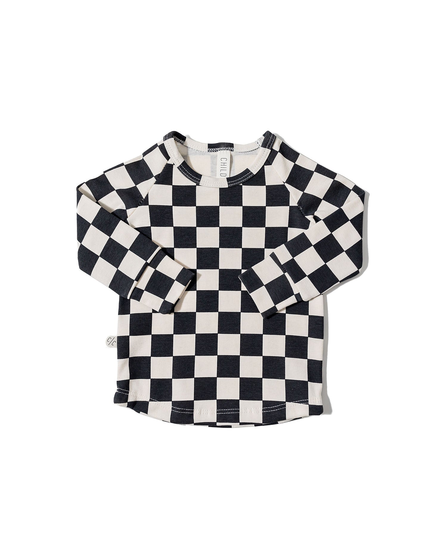 rib knit long sleeve tee - black checkerboard