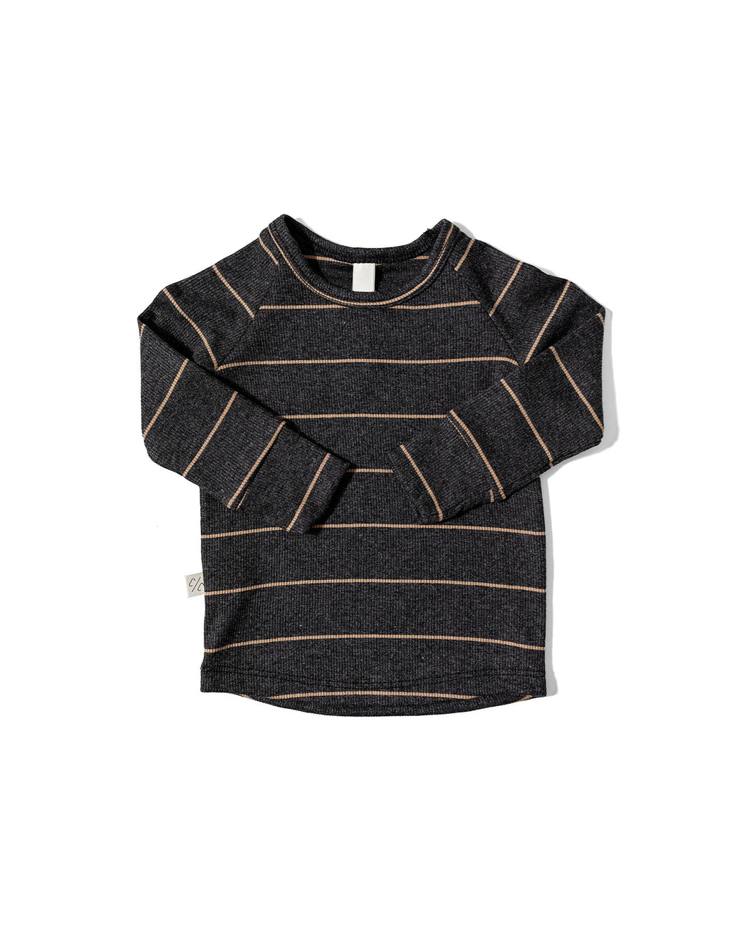 rib knit long sleeve tee - anthracite sand stripe