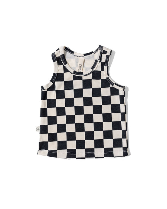 rib knit tank top - black checkerboard