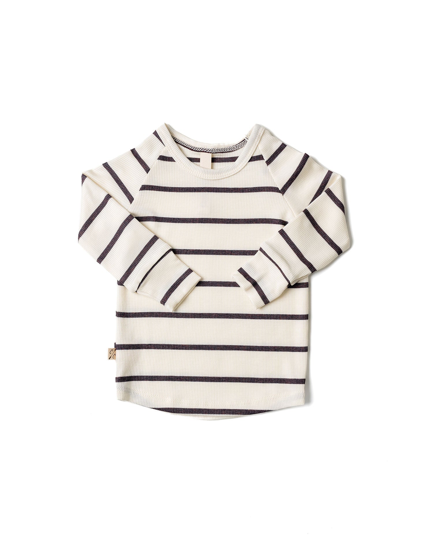 rib knit long sleeve tee - fudge stripe