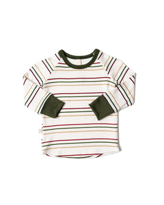 rib knit long sleeve tee - triple stripe green contrast
