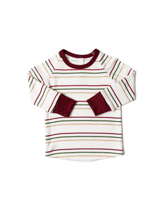 rib knit long sleeve tee - triple stripe red contrast