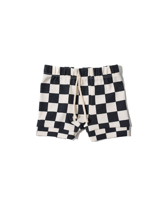 rib knit shorts - black checkerboard