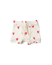 Load image into Gallery viewer, rib knit shorts - red hearts on natural