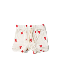 rib knit shorts - red hearts on natural