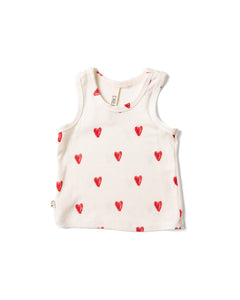 rib knit tank top - red hearts on natural