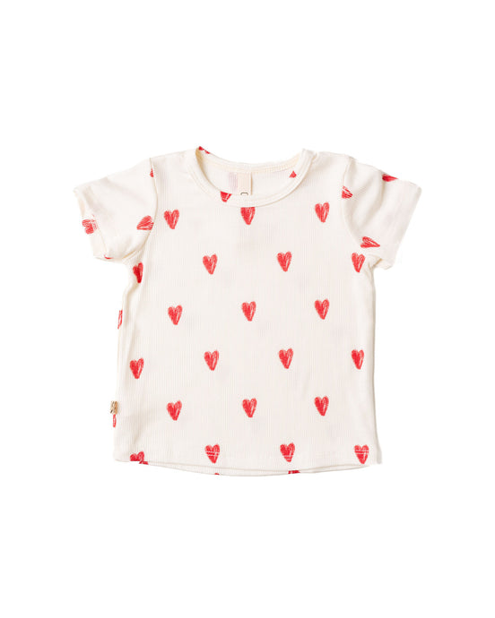 rib knit tee - red hearts on natural