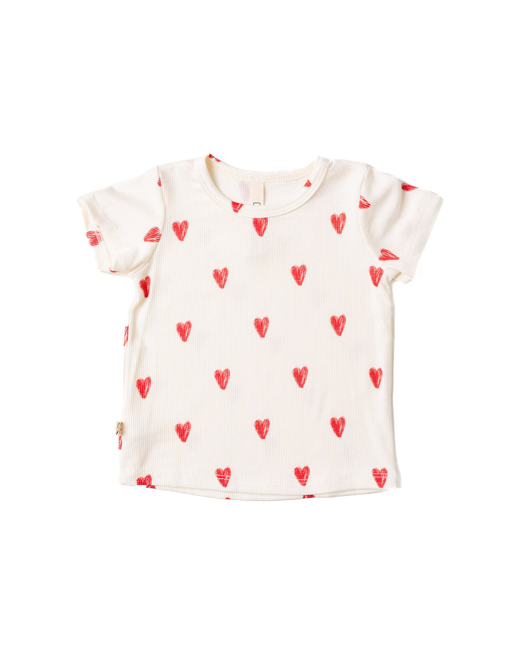 rib knit tee - red hearts on natural