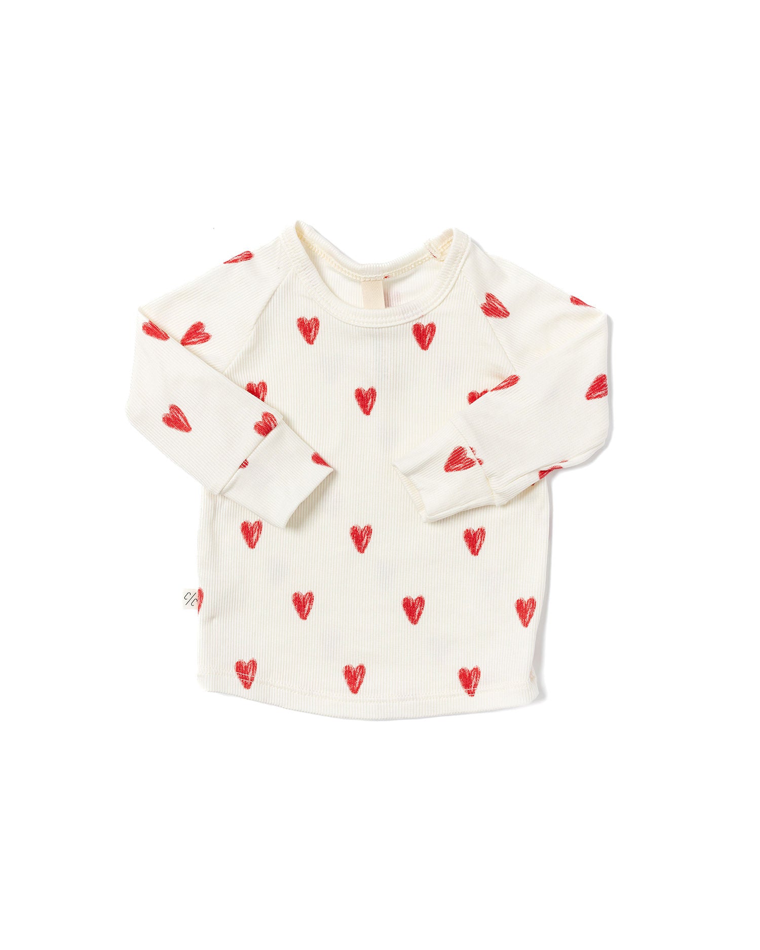 rib knit long sleeve tee - red hearts on natural