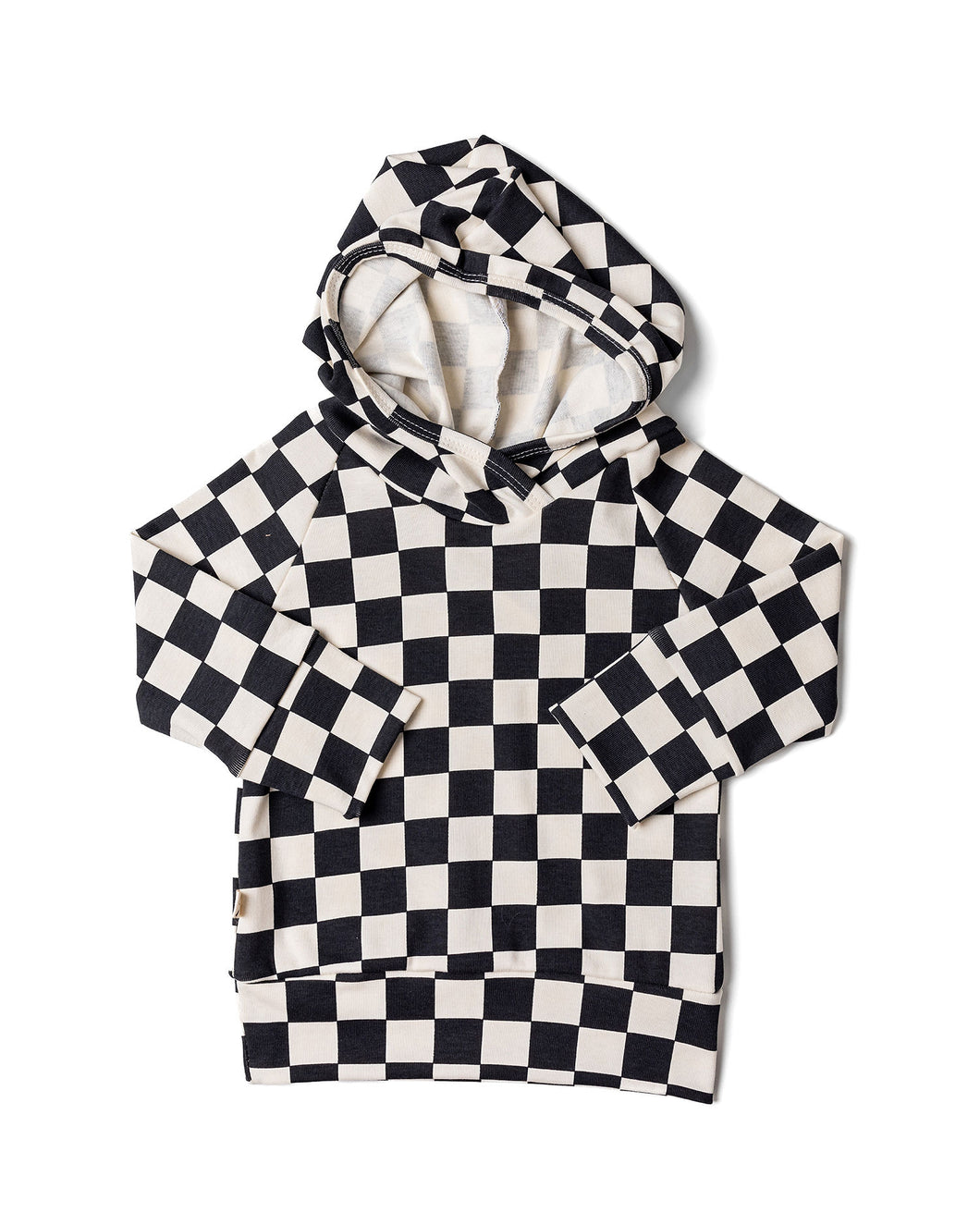 rib knit trademark hoodie - black checkerboard