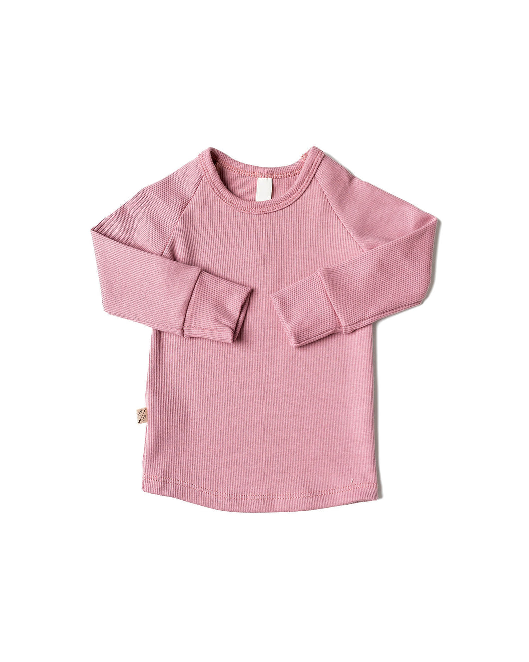 rib knit long sleeve tee - dew pink