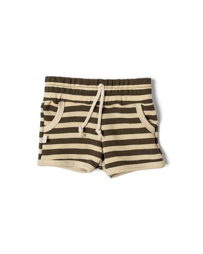 french terry retro short CO - dark fatigue beige stripe