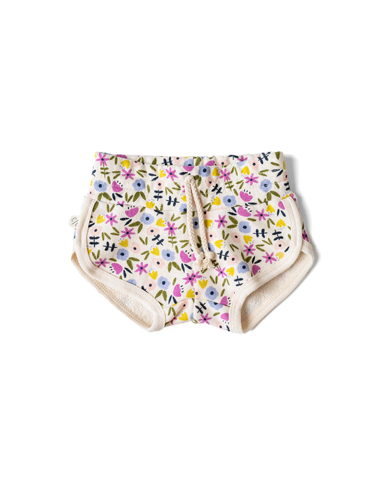 track shorts - bright ditsy floral