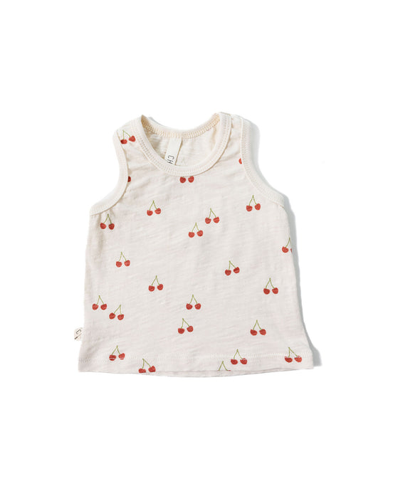 ringer tank top - cherries on natural