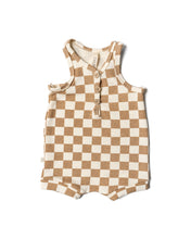 Load image into Gallery viewer, short tank romper - taupe checkerboard